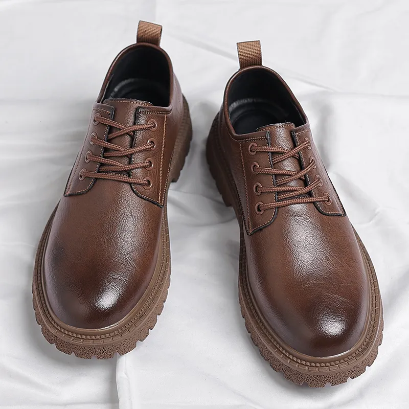 Derby Leather Outdoor Fashion Chunky Lace Up Retro Dress Men  display picture 2