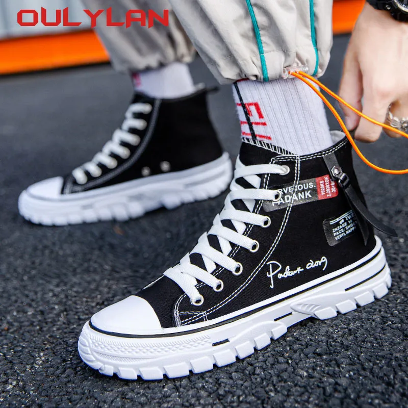 Men's Breathable Canvas High Top Sneakers Casual, Non-Slip,  Wear-Resistant, Trendy Letter Design