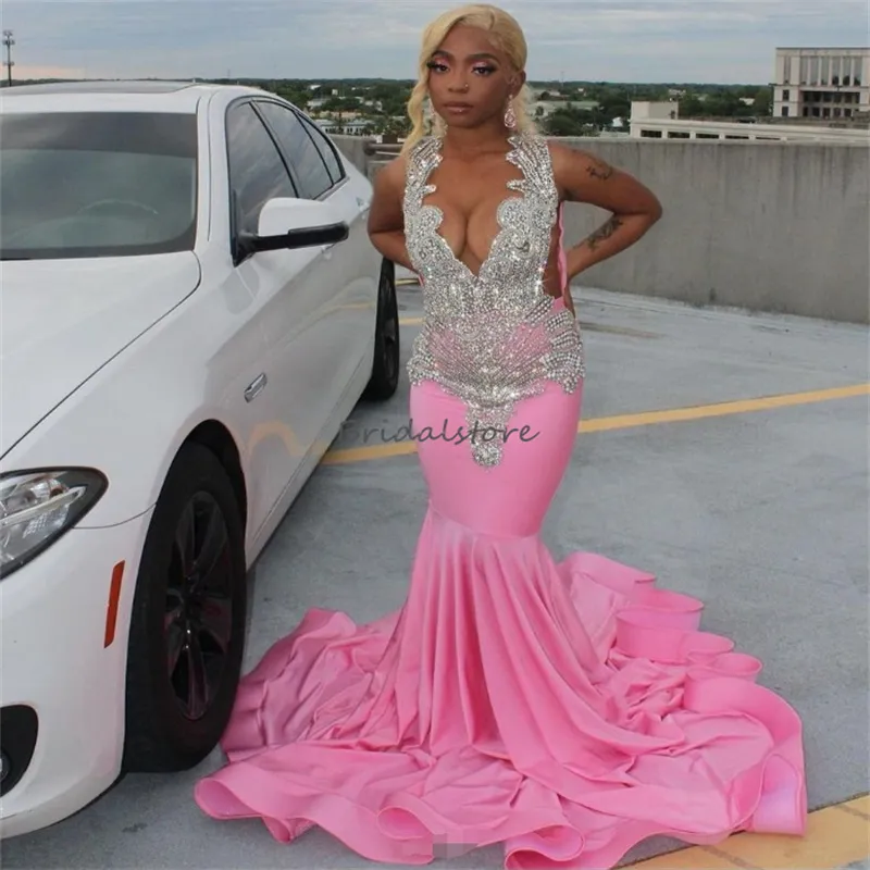 Elegant Baby Pink Mermaid Prom Dress for Girls Sleeveless