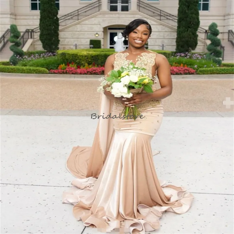 Champagne Velvet prom gowns near me with Train -...