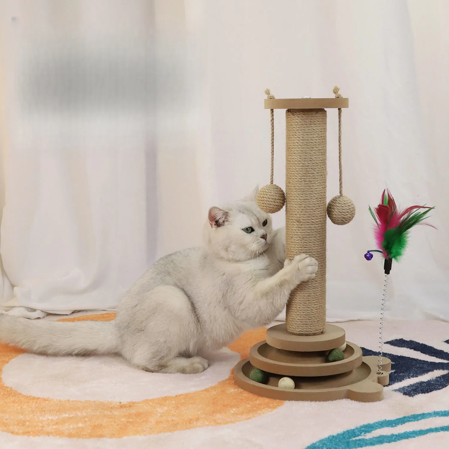 Jute Cat Scratching Post with Rotating Base, Sisal Claw Grinder, Hanging  Toys, and Play Balls for Activity Trees from Dhgate Cat Hanging Toys -  price 18.74