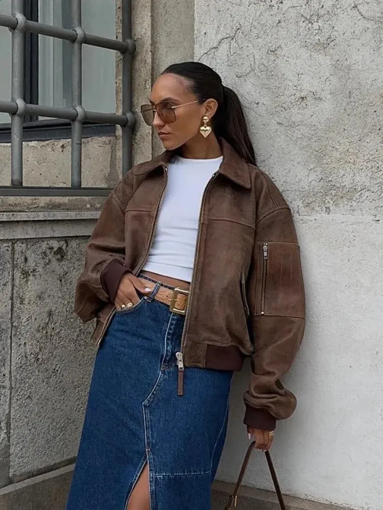 Faux Leather Bomber Jacket Outfit Brown Leather Jacket Brown