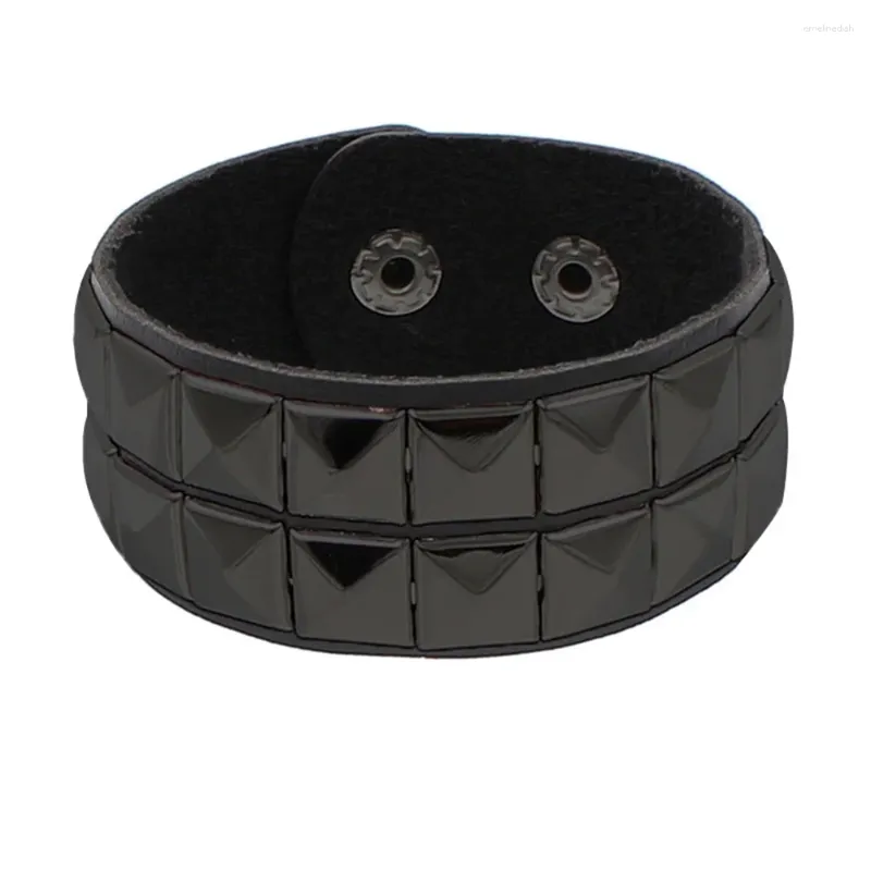 Jonline24h Men's Wide Leather Bangle Cuff Bracelet – Punk Rock Style, Brown, Fits Wrist Size 7.5 To 9 Inches - View #3