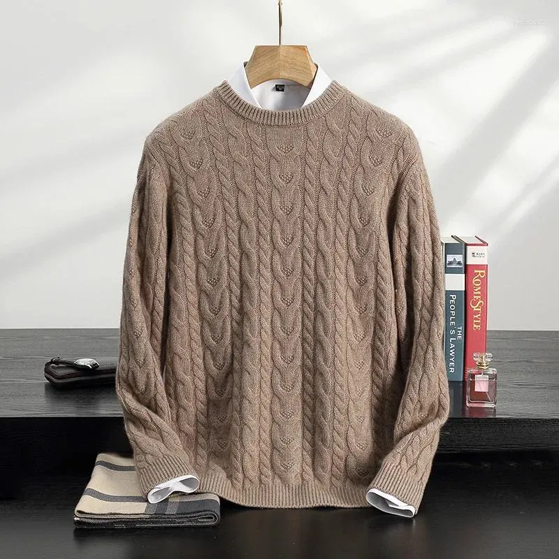 Men s Sweaters Goat Cashmere Sweater Thick Round Neck Pullover Long Sleeve Bottoming Shirt Middle Aged Loose Twist