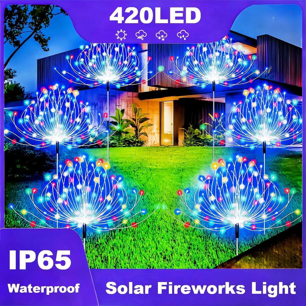 Fire String Lights Solar Solar Firework String Lights Outdoor - 420 LED Waterproof Garden Lights ...