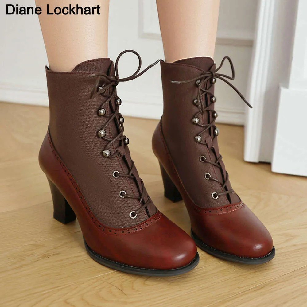 Lace Up Ladies High Heel Boots Steampunk Victorian Ankle  display picture 2