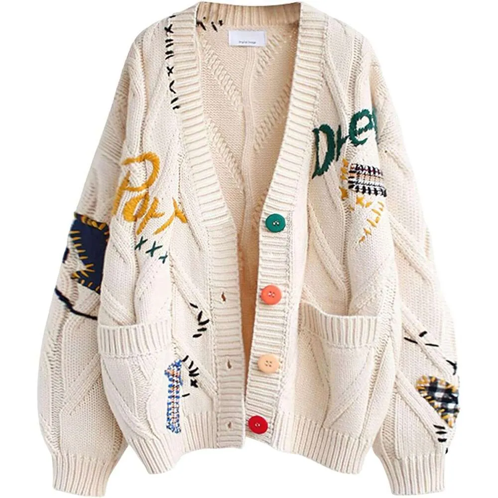 Womens Sheep V Neck Knit Cardigan With Button Down And Embroidery Long Sleeve Wool Blend V Neck Cardigan Sweater Coat Outwear From Luxurybro 18.3 DHgate.Com