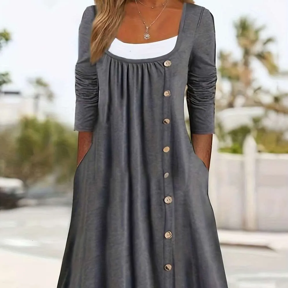 Womens Casual Square Neck Button Pocket Midi Dress - Solid Colors, Comfortable & Versatile from Dhgate Basic & Casual Dresses - price 14.01 Womens Casual Square Neck Button Pocket Midi Dress - Solid Colors, Comfortable & Versatile from Dhgate Basic & Casual Dresses - price 14.01