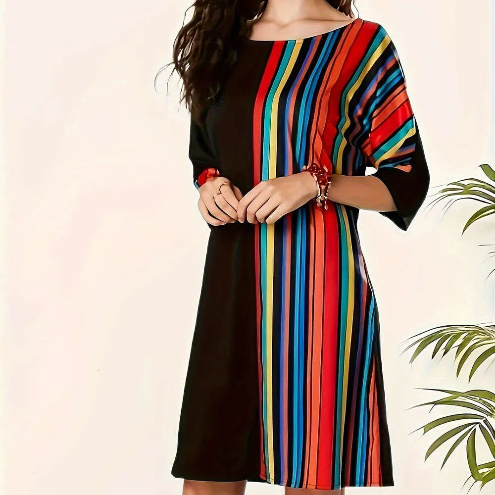 Rainbow Striped A Line Dress With Petal Sleeves –... From Chaoren_clothes,  $13.22 In Bulk