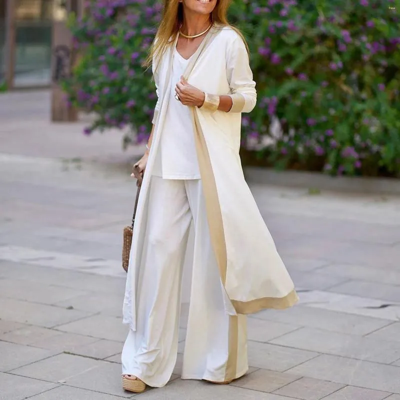 Style Long Cardigan Outfits Elegant Womens Pant Set: Casual Three