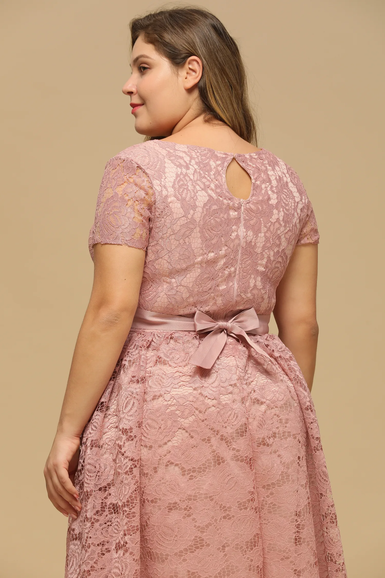 Burgundy Lace Plus Size A-Line ladies birthday dress...