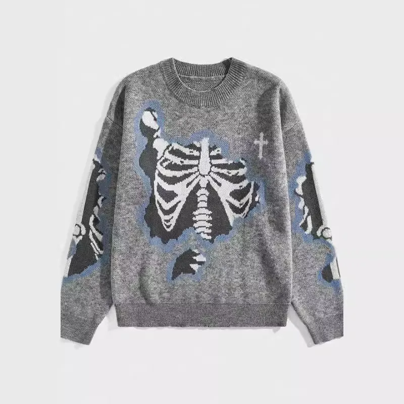 Men s Spooky Cross Skeleton Pattern Sweater for 2024 Halloween School