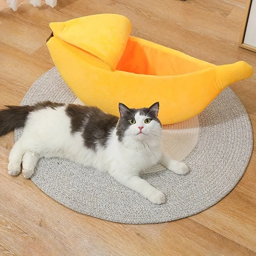 Vibrant Life Extra Large Hooded Cat Litter Box and Cozy Art Deco  Banana-Shaped Cat House with Peelable Cover