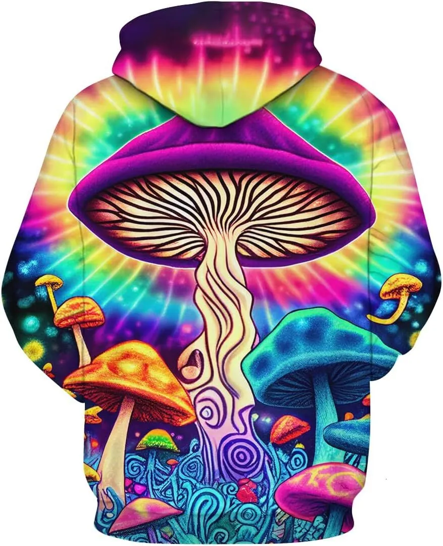 Unisex Tie Dye Mushroom Print Hoodie Long Sleeve Graphic Sweatshirt