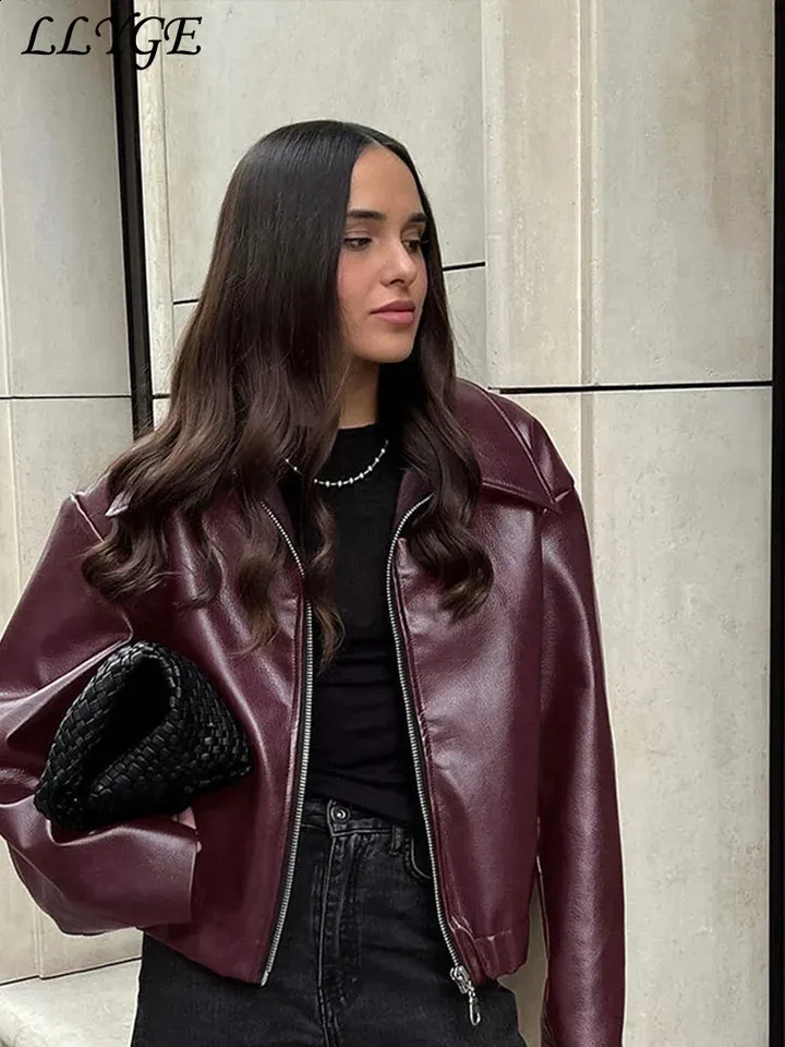 Wine Red Faux Leather Jacket: Womens Autumn Biker Coat, Shop