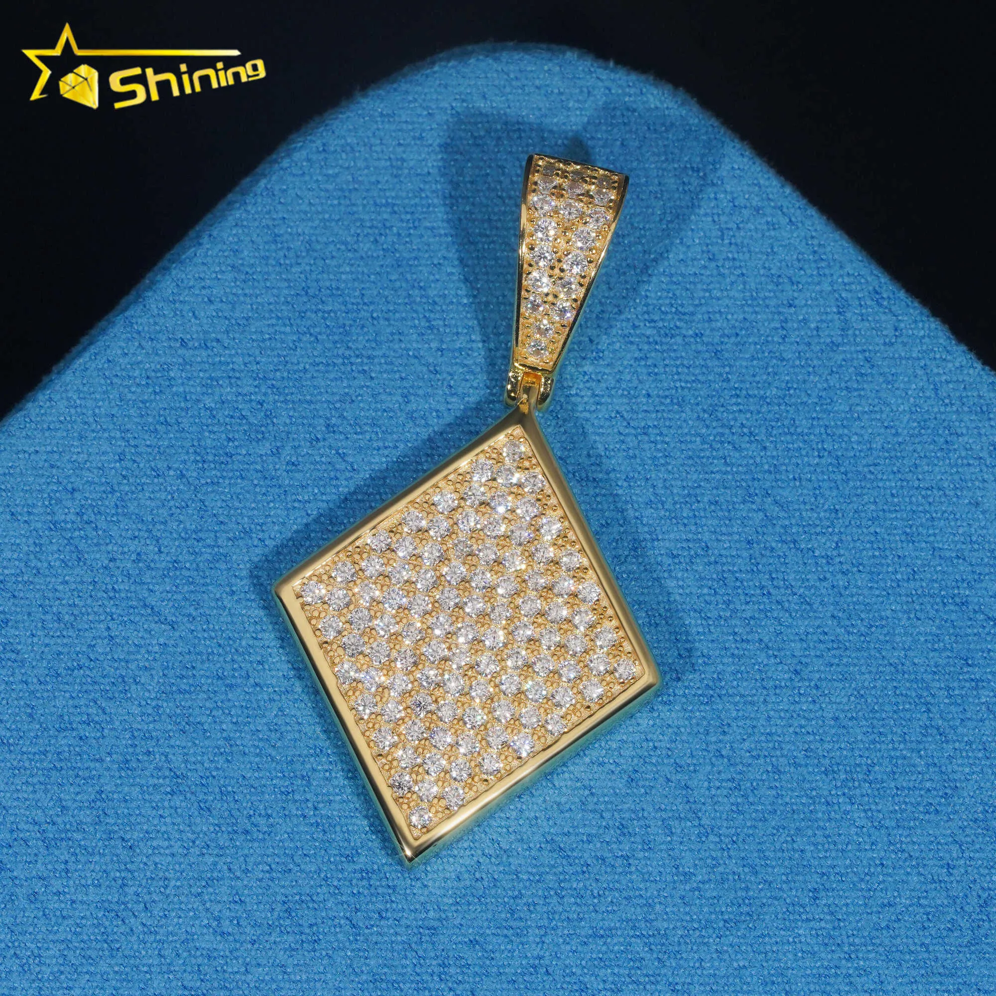 Hip Hop Diamond Shape Pendant – 925 Sterling Silver, Gold Plated, With Moissanite Stone