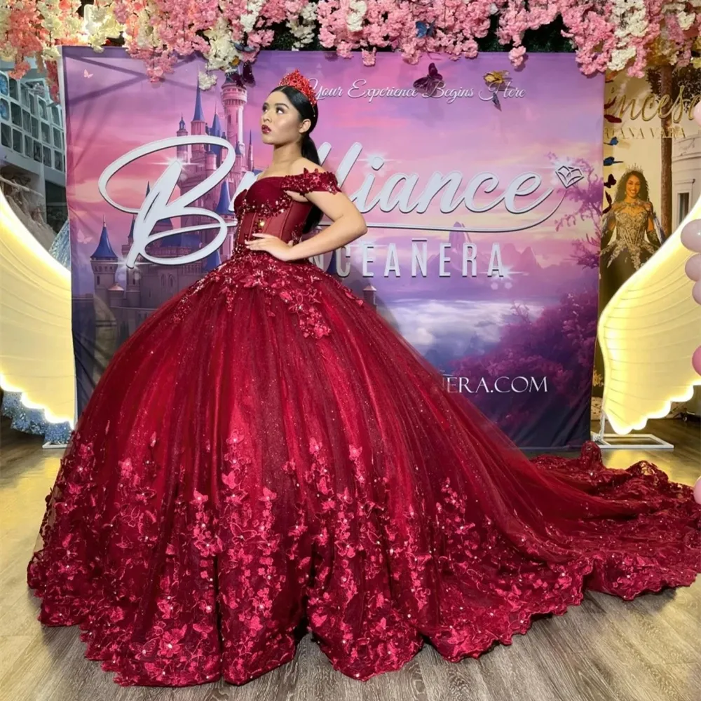red butterfly quince dress 3D Butterfly Cloak Quinceanera Dress by Amarra 54260