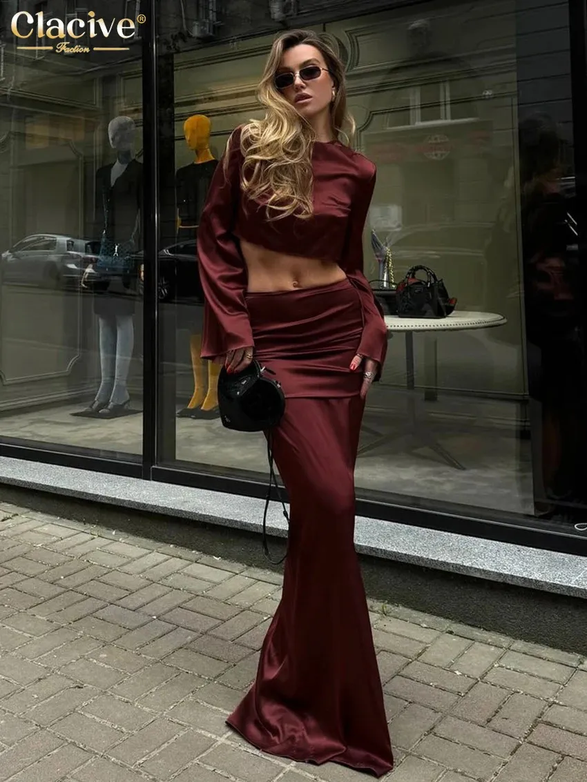 Clacive Womens Satin Dress Set Wine Red... From Longda01, $27.27 |  DHgate.Com