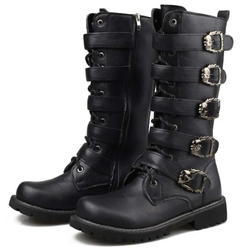 DHgate.com:Mens Black PU Leather Mid-Calf Motorcycle Boots