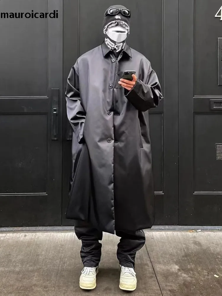 Mens Waterproof Trench Coat Black, Oversized, Long, Single