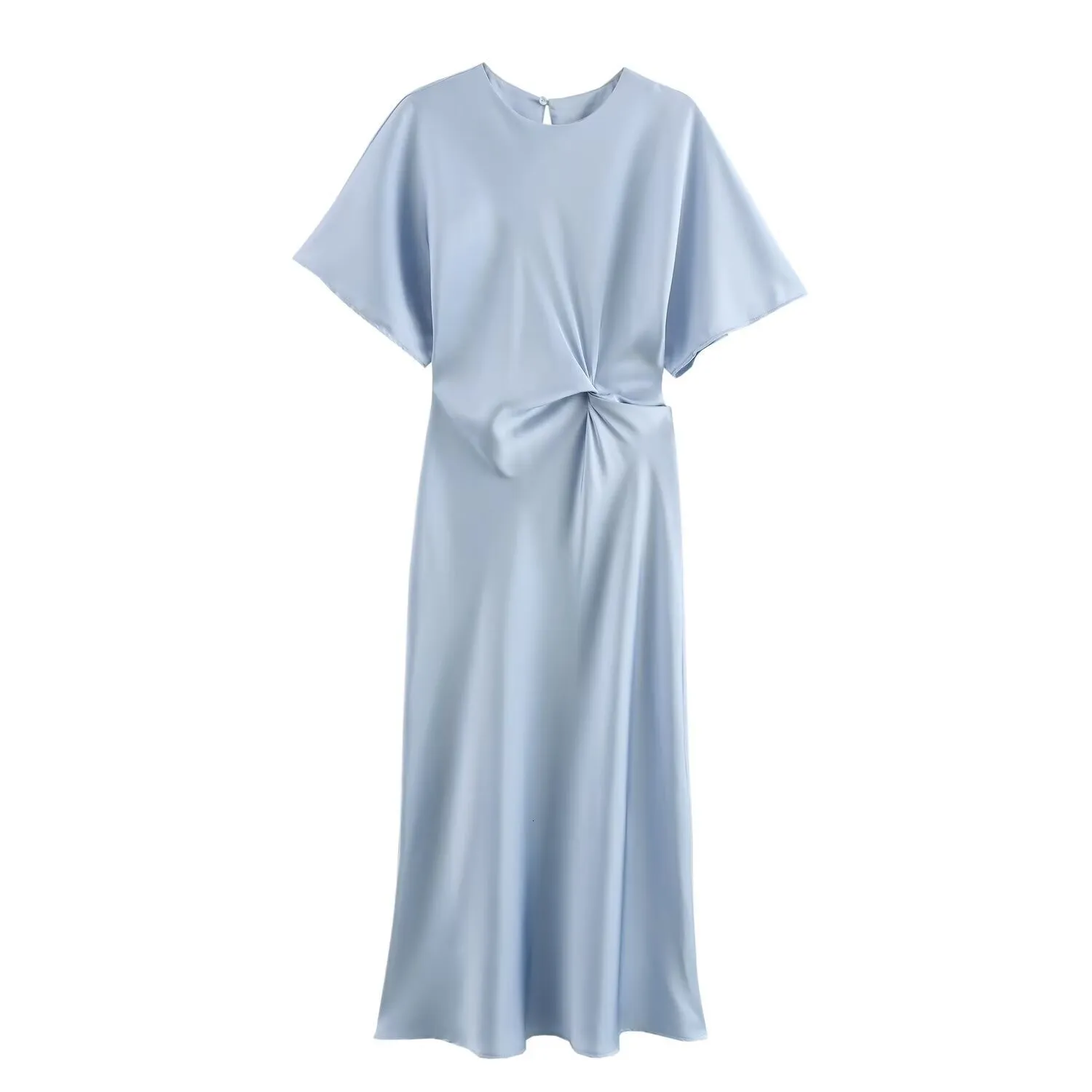 knee length dresses for ladies 1950s Short-Sleeve Satin Flared Midi Dress X-S-S main image 1