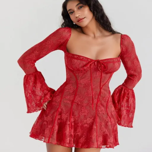 Red e ss with Flared Skirt Red e ss with Flared Skirt