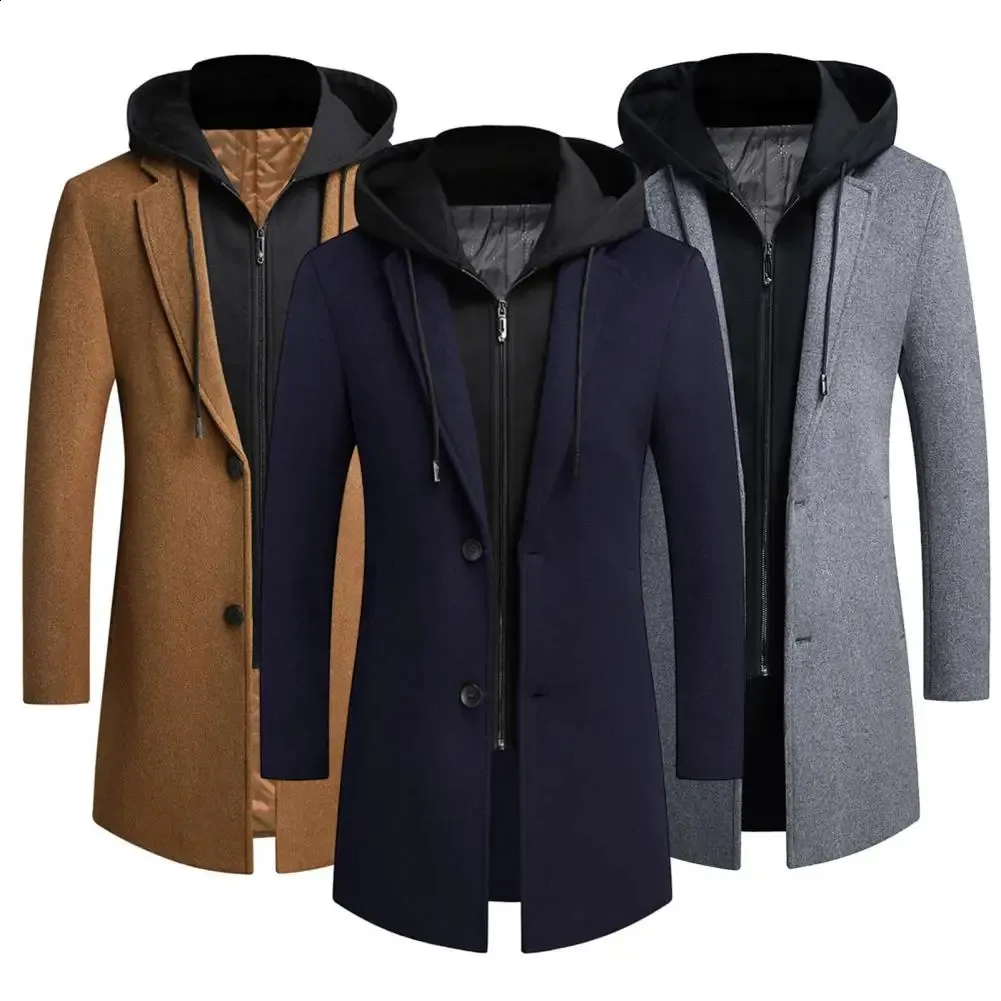 Allthemen Heren Winter Wol Trenchcoat Afneembare Dubbele Kraag Casual Spijkerjas Midden Lengte Overjas Reguliere Pasvorm, Zwart, M