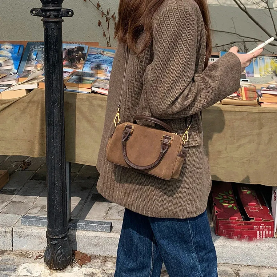 Stylish Artificial Suede Brown Suede Shoulder Bag For Women Crossbody Small And Versatile Boston Handbag 240907 From Longda10 12.64 DHgate.Com