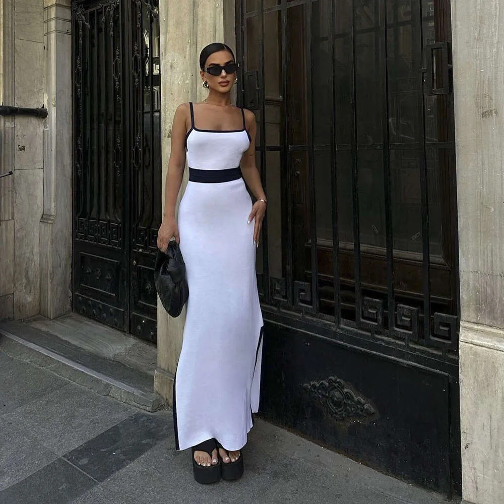 Dress with suspender straps floor-length sleeveless white polka dot knitting  summer from Dhgate Basic & Casual Dresses - price 14.35