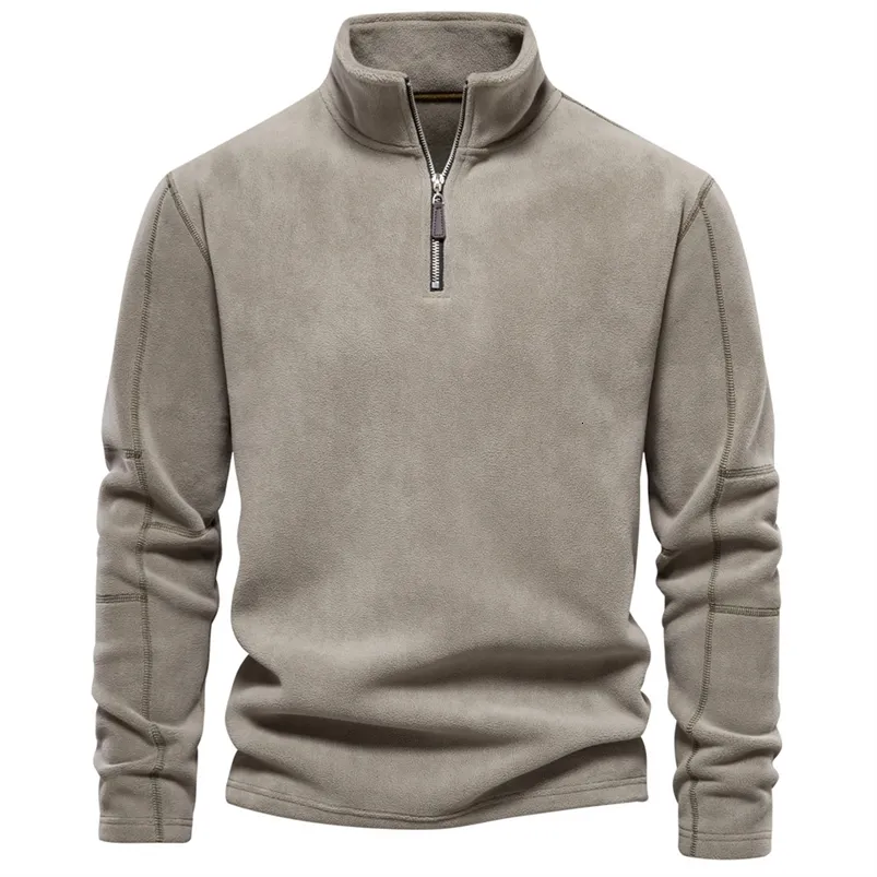 Mens Stand Collar Half-Zip Fleece Sweatshirt - Long Sleeve