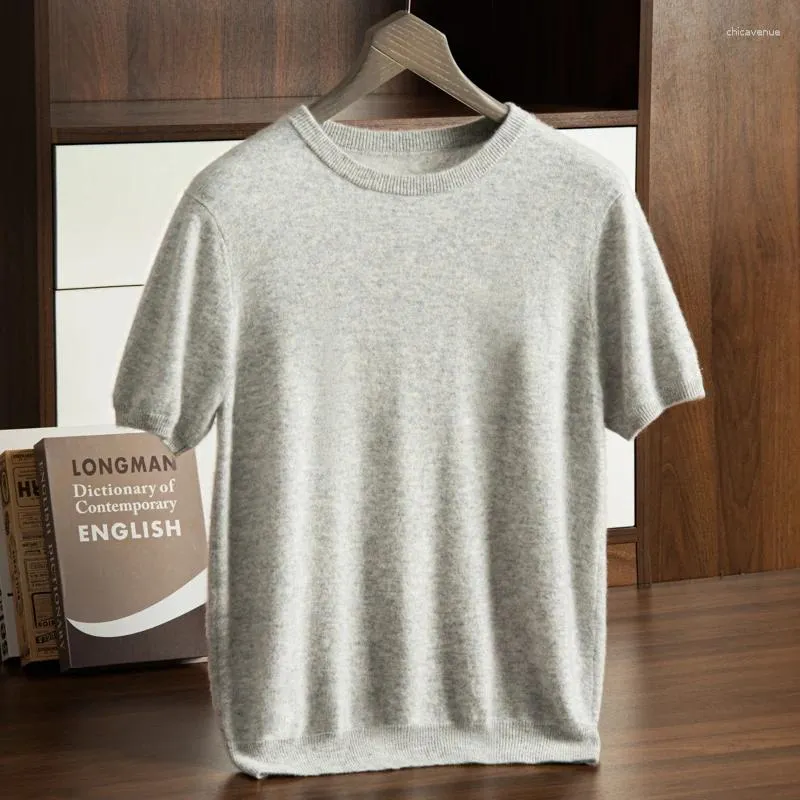 2024 Men s Half Cashmere Sweater Versatile Round Neck Short Sleeve Fashion Base Layer