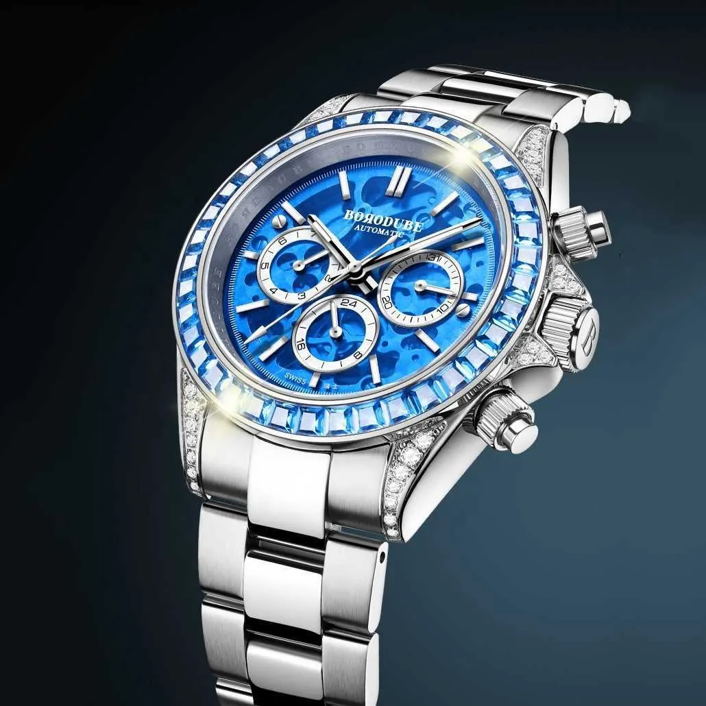 Iced Out Chronograph Watch Hip Hop Style, Automatic Movement