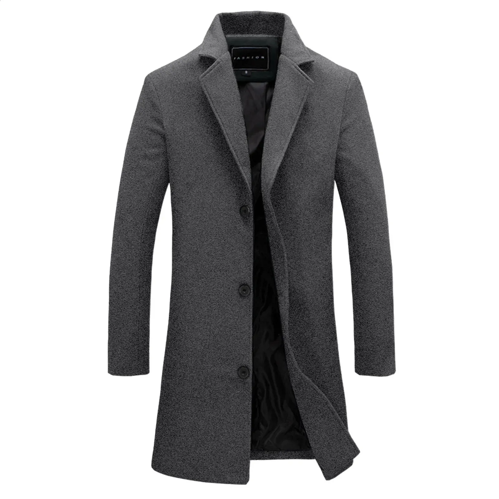 ジャケット・アウター DOUBLE WOOL LONG COAT YSERB Trench Coat Men Winter Wool Blend Coat Notched Collar