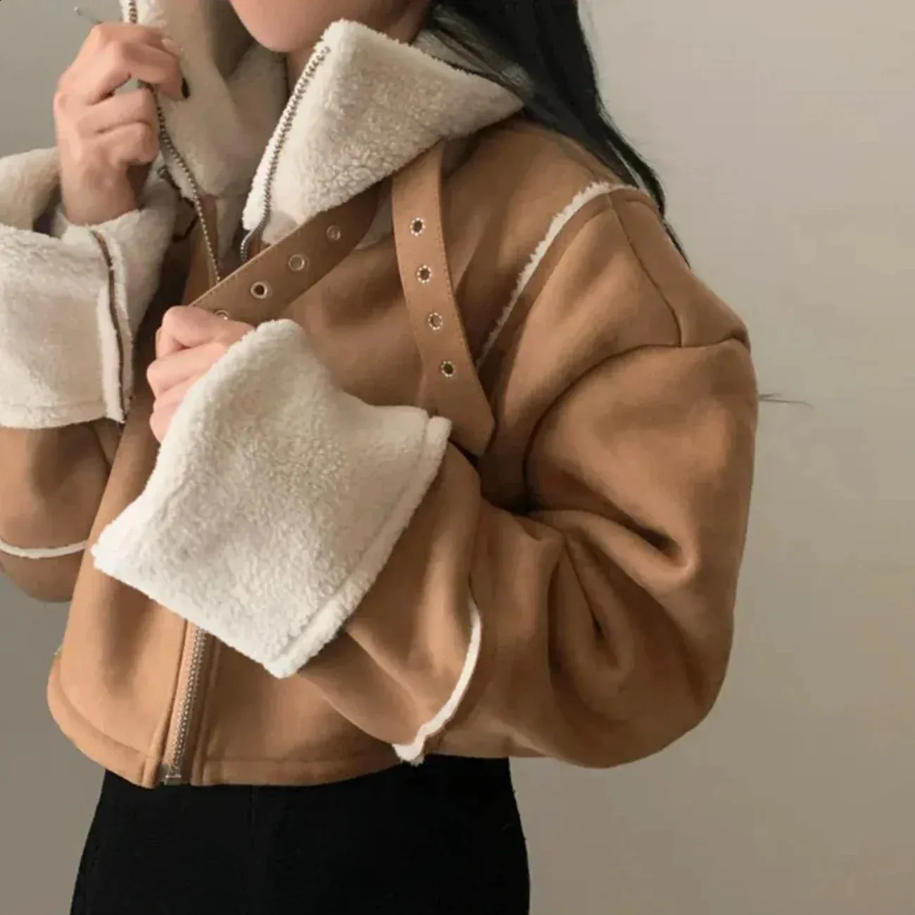 Manteau En Laine D'agneau Pour Femme, Vêtement D'extérieur Chaud
