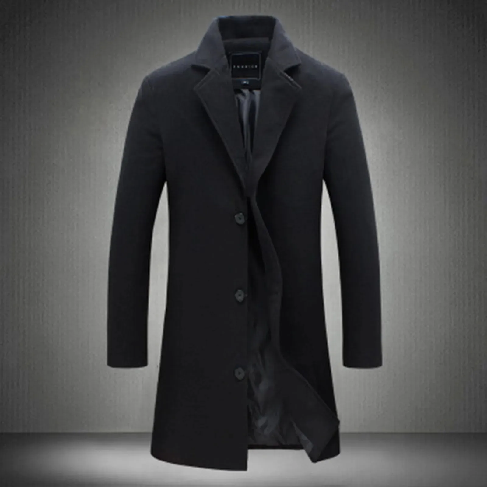 Mens Long Wool Coat Slim Fit Wool Blend Jacket Windbreaker