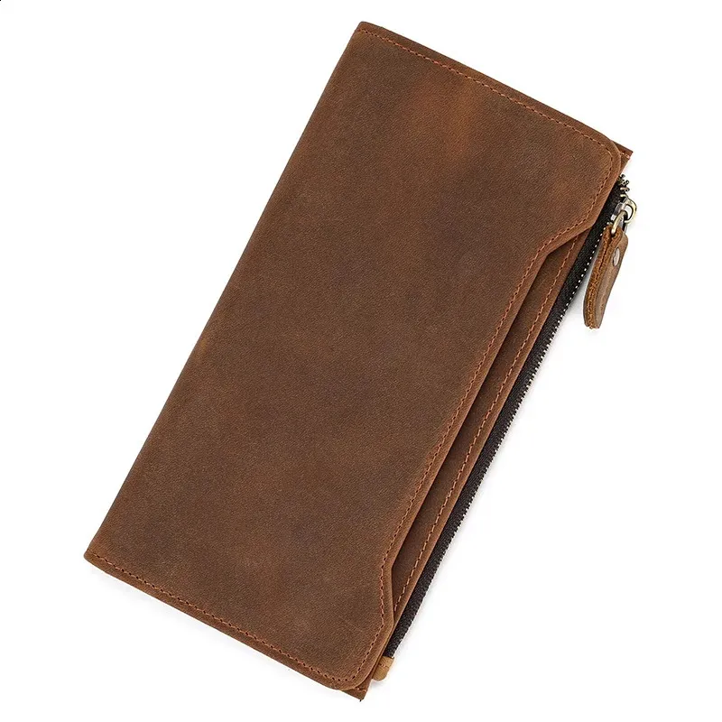 FLYINGQIN Men's Crazy Horse Leather Wallet – Trifold Design With Coin Pocket & Button Closure (Brown) - View #12