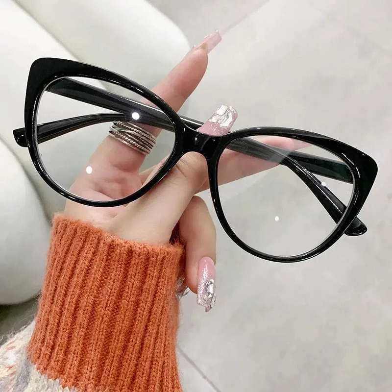 Cat Eye Color Block Transparent Lens Computer Glasses - Anti  display picture 2