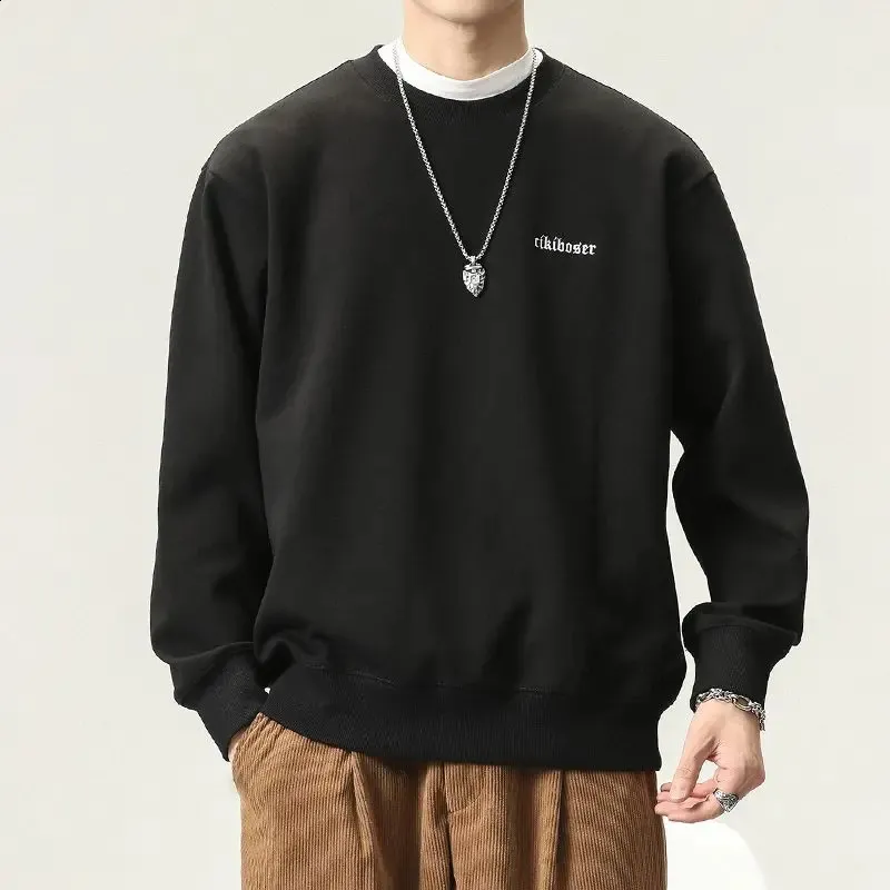 Mens Korean Style Retro Round Neck Sweatshirt with Hoodie