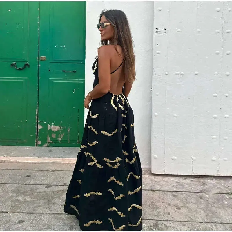 Womens Black Lace-Up Backless Printed Maxi Dress with Slit - Elegant  Temperament from Dhgate Womens Jackets - price 26.04