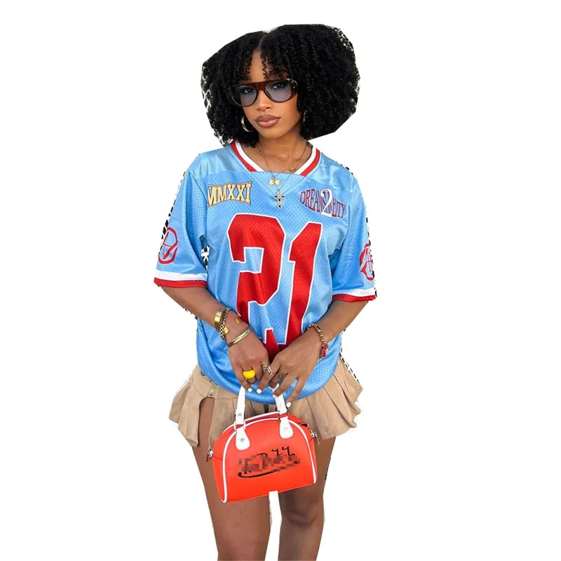 T Shirt De Baseball Pour Femmes Haut À Manches Courtes Et Col En V