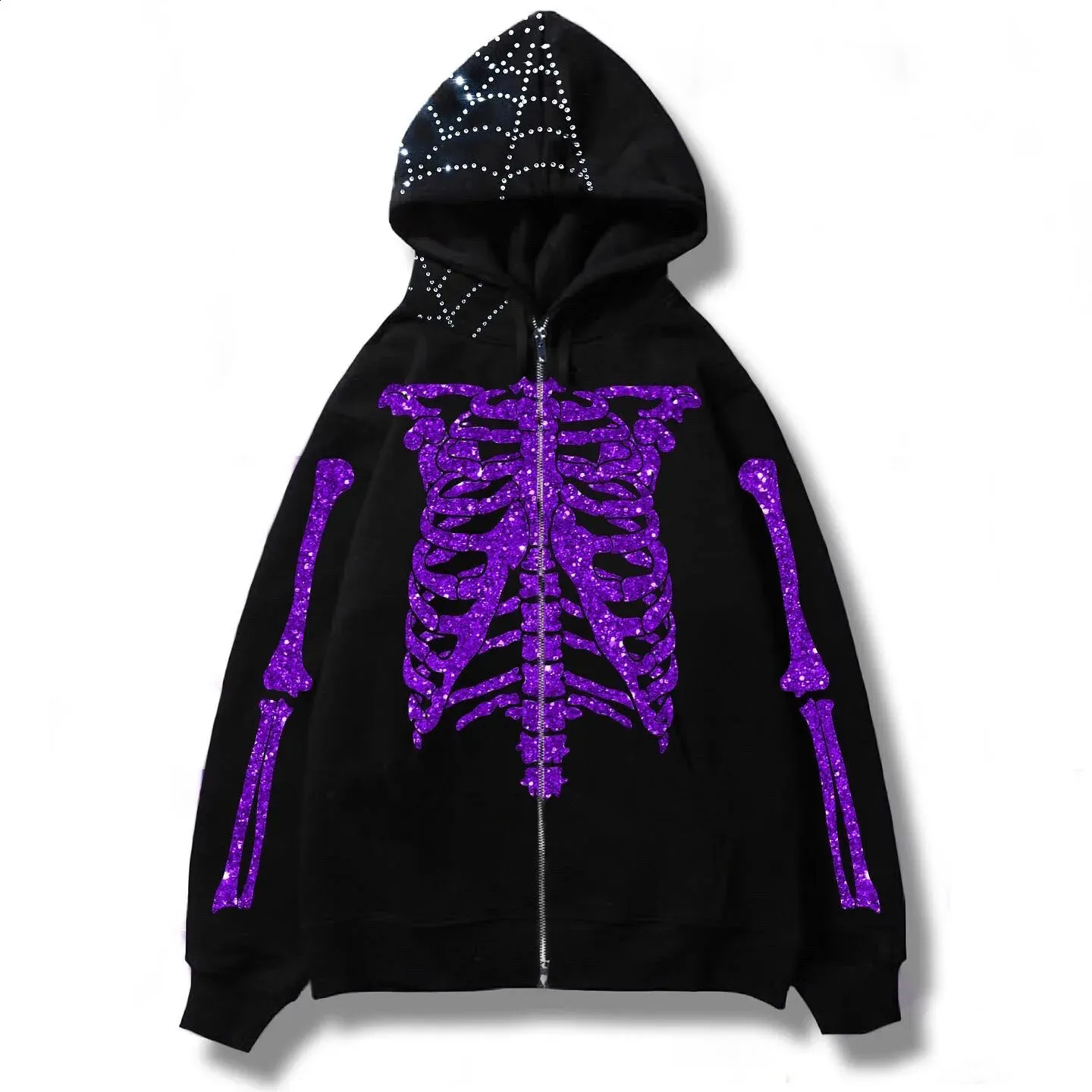 Men's Skeleton Techwear Hoodie: 2024 Y2K Casual Streetwear Zipper Cardigan Men's Skeleton Techwear Hoodie: 2024 Y2K Casual Streetwear Zipper Cardigan