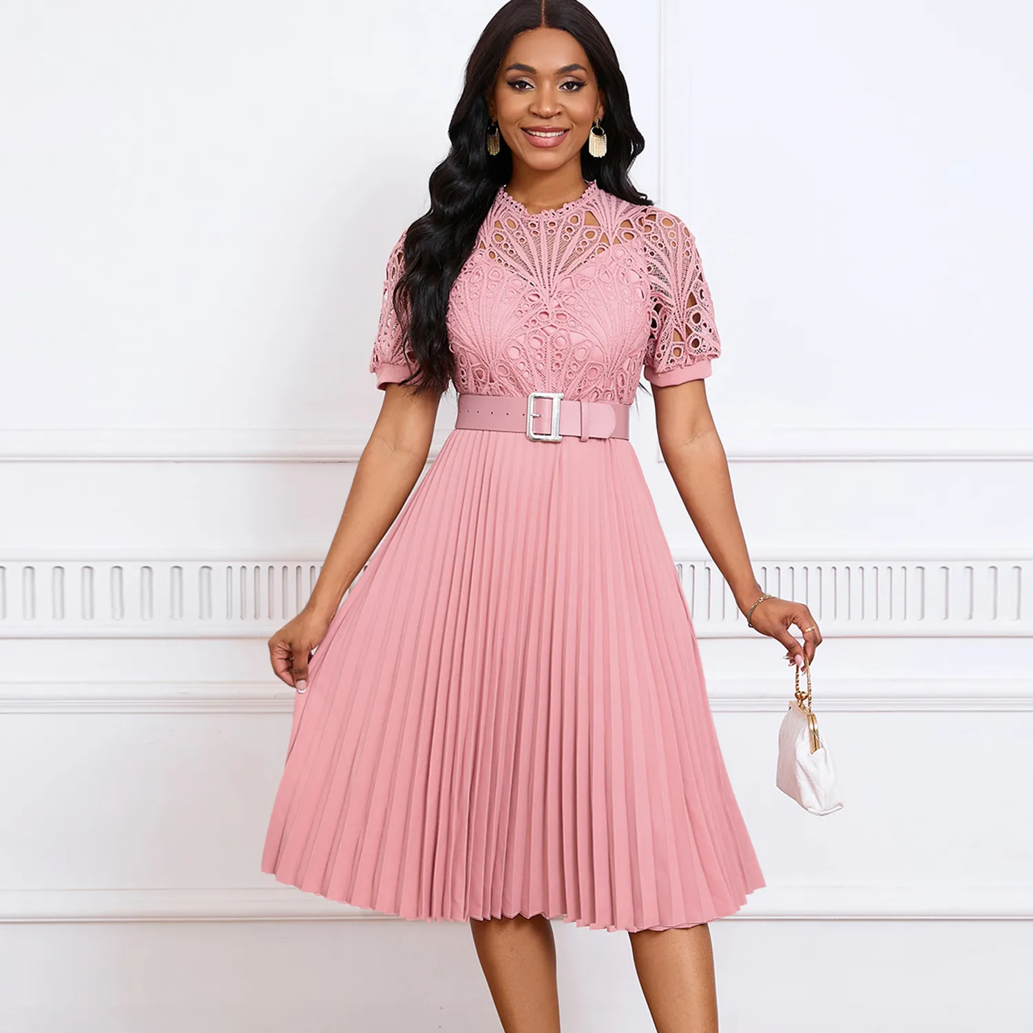 Grace Tea-Length Jewel Neckline A-Line Evening Dress with Zipper
