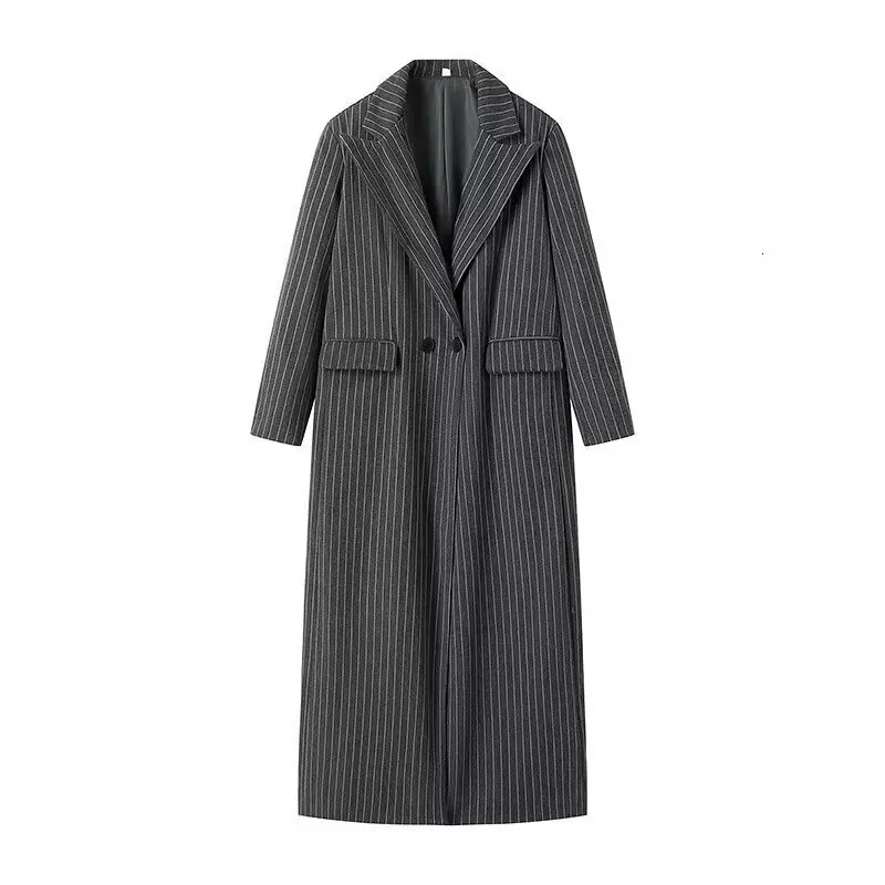 Longline Coat Womens: Striped Knitted Woolen Coat Autumn