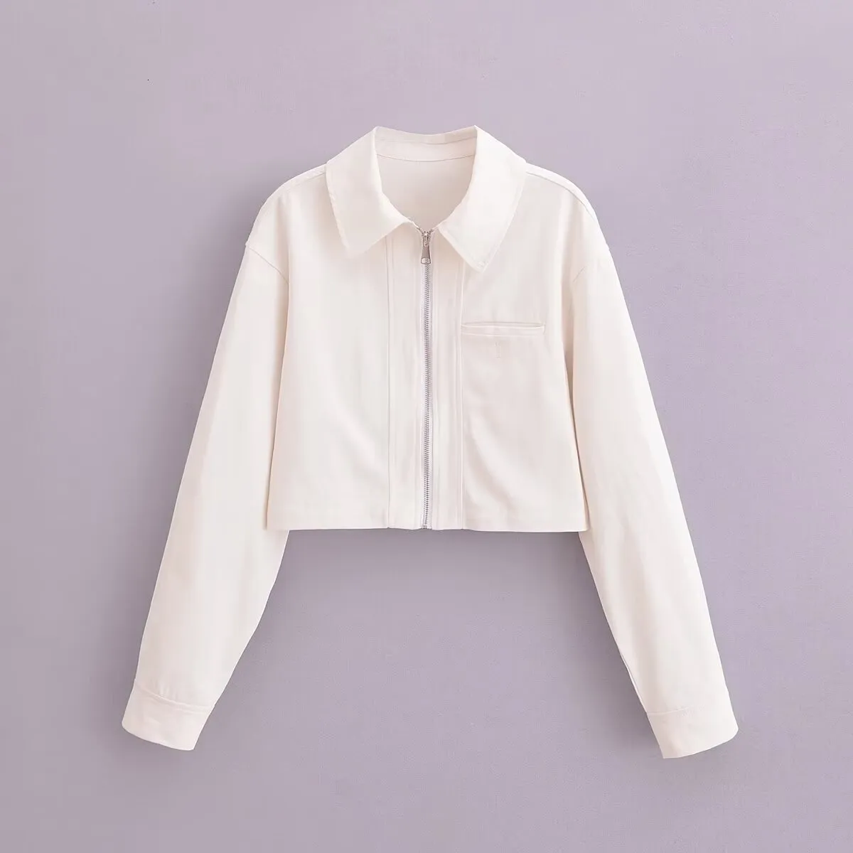 Womens Short Sleeve Denim Jacket Stylish Cropped Autumn Outerwear with  Flip Collar and Zipper, Washed Street Fashion