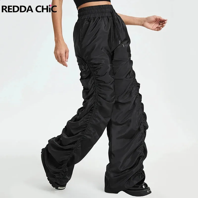REDDACHiC Solid Black Drawstring Waist Ruched Pants Women Loose
