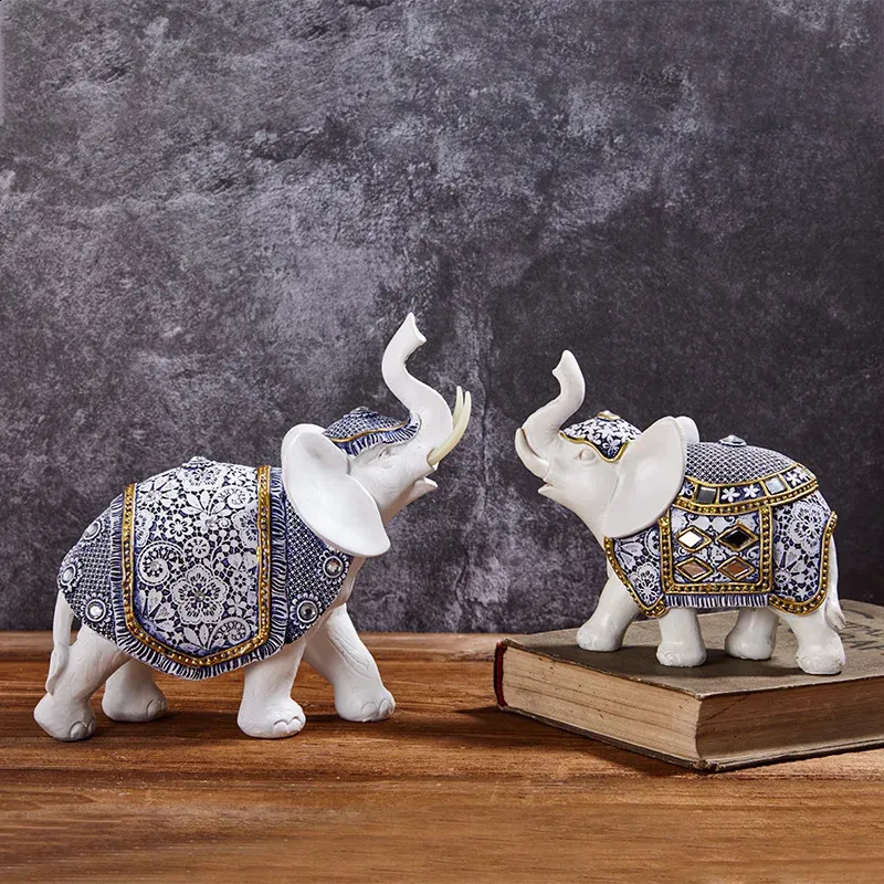 thumbnail image 2 of Feng Shui Wealth Elephant Statue With Trunk Up – Green Resin Home Decor Figurine 2 of 5