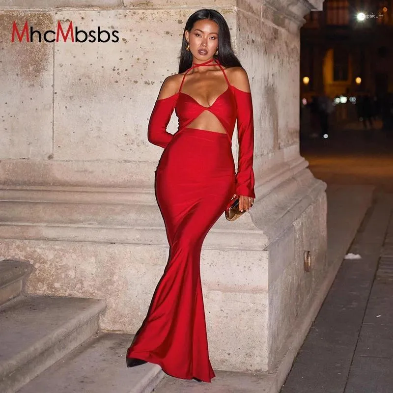 Cotton Bodycon Maxi Dress for Women with Hollow Out Detail, Empire  Waistline, Short Flutter Sleeves, Ankle-Length Trumpet Silhouette