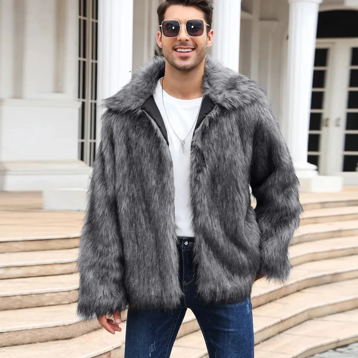 Luxurious Mens Winter Furry Fur Jacket Men With Thick Fluffy Lining And Long Sleeves Artificial Fox Fur Leather Collar Bontjas Fur Jacket Men 240905 From Powerstore02 44.29 DHgate.Com