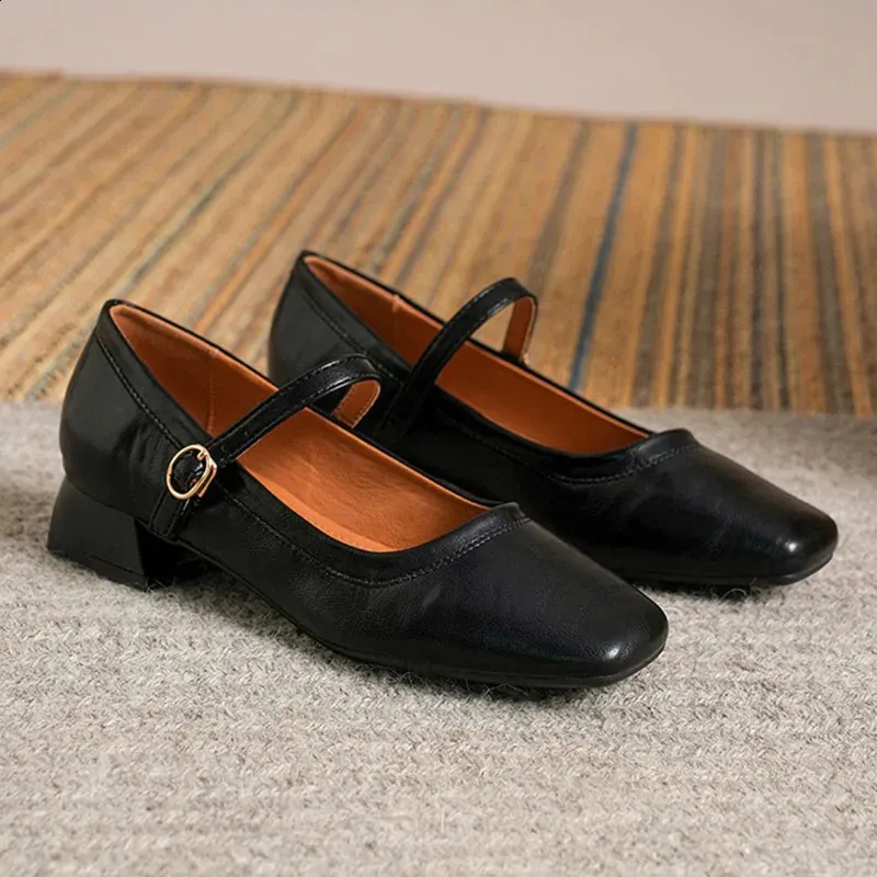 靴 SQUARE MARYJANE 3CM Womens Microfiber Square Toe Mary Jane Shoes with Buckle - 3cm