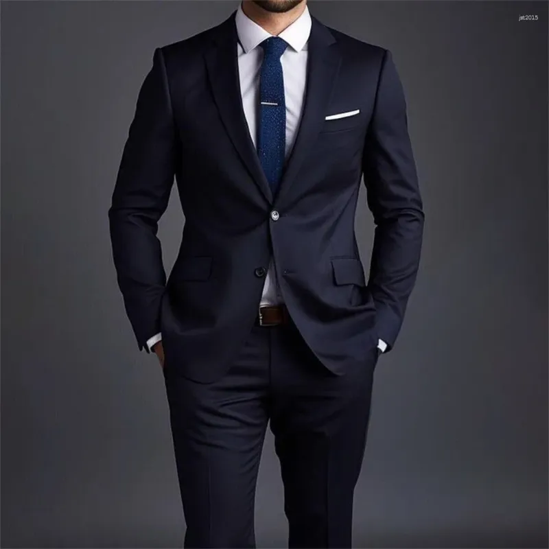 Navy Blue Slim Fit Piece Suit for Men Formal Wedding Business Blazer  Pants